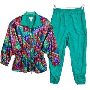 VTG Lavon Tracksuit Set Womens M Bright Multicolor Jewel Tones Anorak Retro